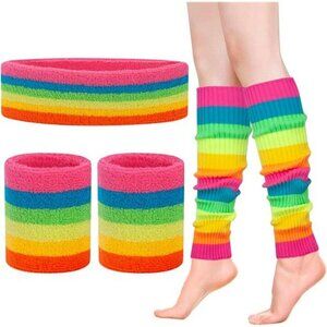 Neon 80s Workout Set Leg Warmers Headband Wristbands Dance Costume Outfit